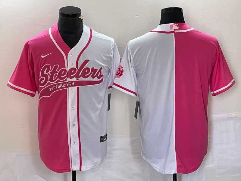 Men%27s Pittsburgh Steelers Blank Pink White Two Tone With Patch Cool Base Stitched Baseball Jersey->pittsburgh steelers->NFL Jersey